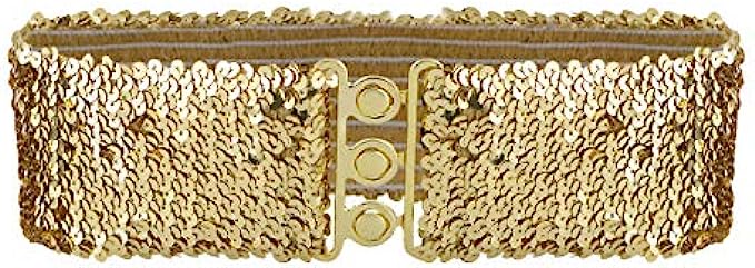 Anna-Kaci Womens Sparkly Glitter Sequin Wide Stretch Elastic Belt Accessory