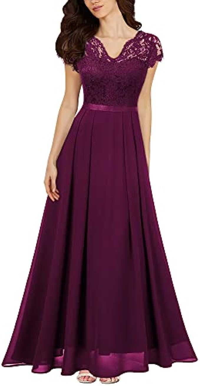 Miusol Womens Formal V Neck Elegant Floral Lace Bridesmaid Maxi Dress