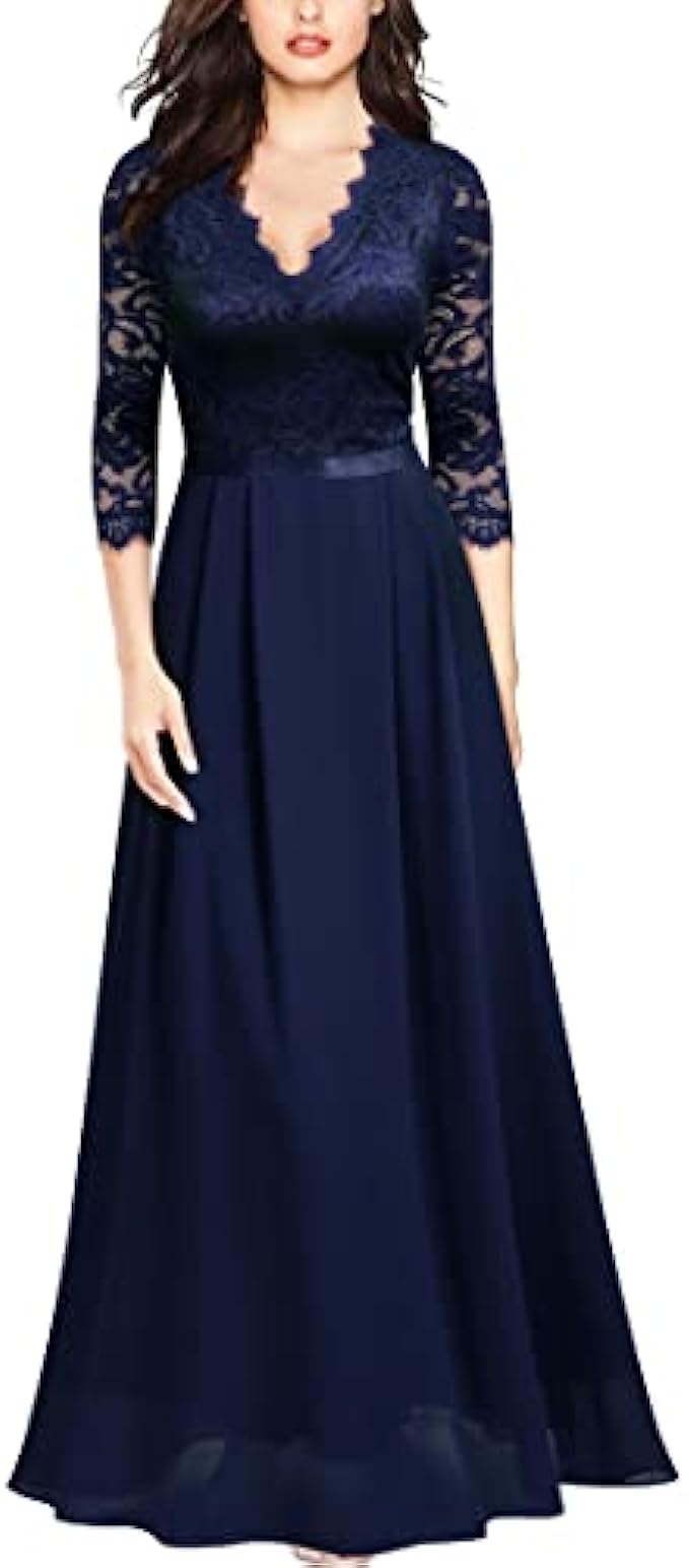 MISSMAY Womens Formal Floral Lace 2/3 Sleeves Long Evening Party Maxi Dress