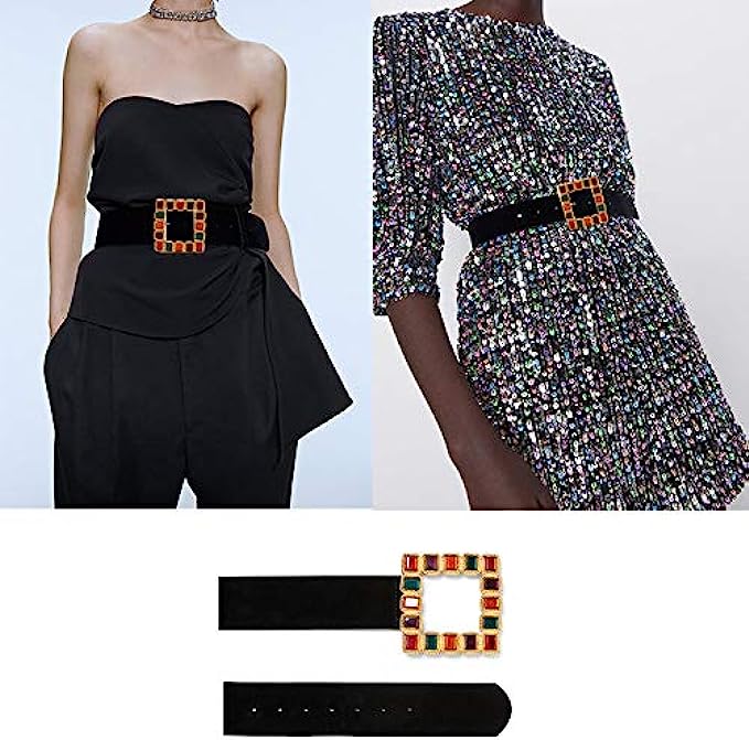 Fashion Designer Belts for Women,Leather Belts for Jeans Dress Pants with Gorgeous Colorful Crystal Buckle,Statement Gift for Women Girls