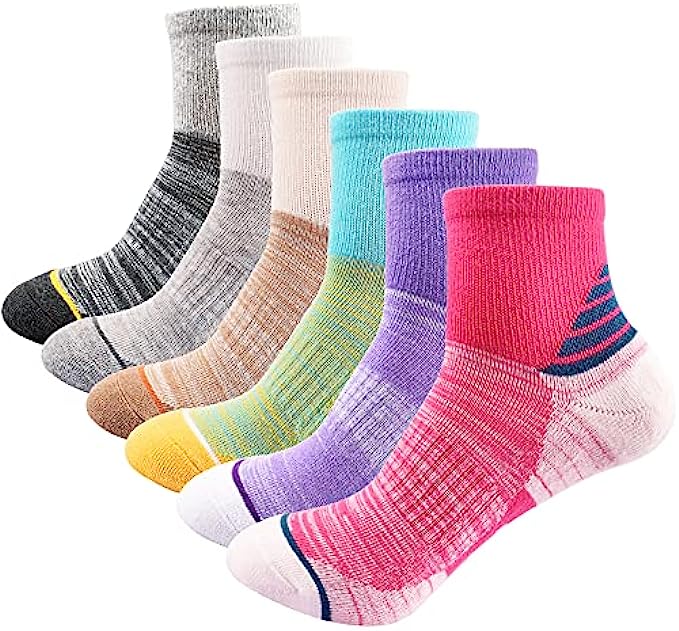 Womens Athletic Ankle Socks Quarter Cushioned Running Socks Hiking Performance Sport Cotton Socks 6 Pack