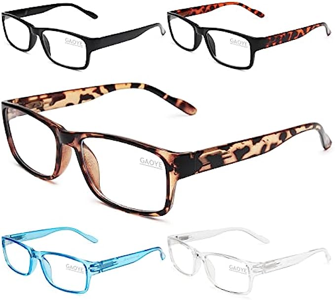 Gaoye 5-Pack Reading Glasses Blue Light Blocking,Spring Hinge Readers for Women Men Anti Glare Filter Lightweight Eyeglasses #5-Pack Mix Color, 1.0