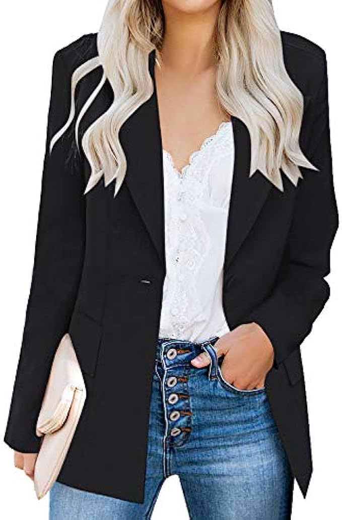 luvamia Womens Casual Long Sleeve Lapel Button Slim Work Office Blazer Jacket