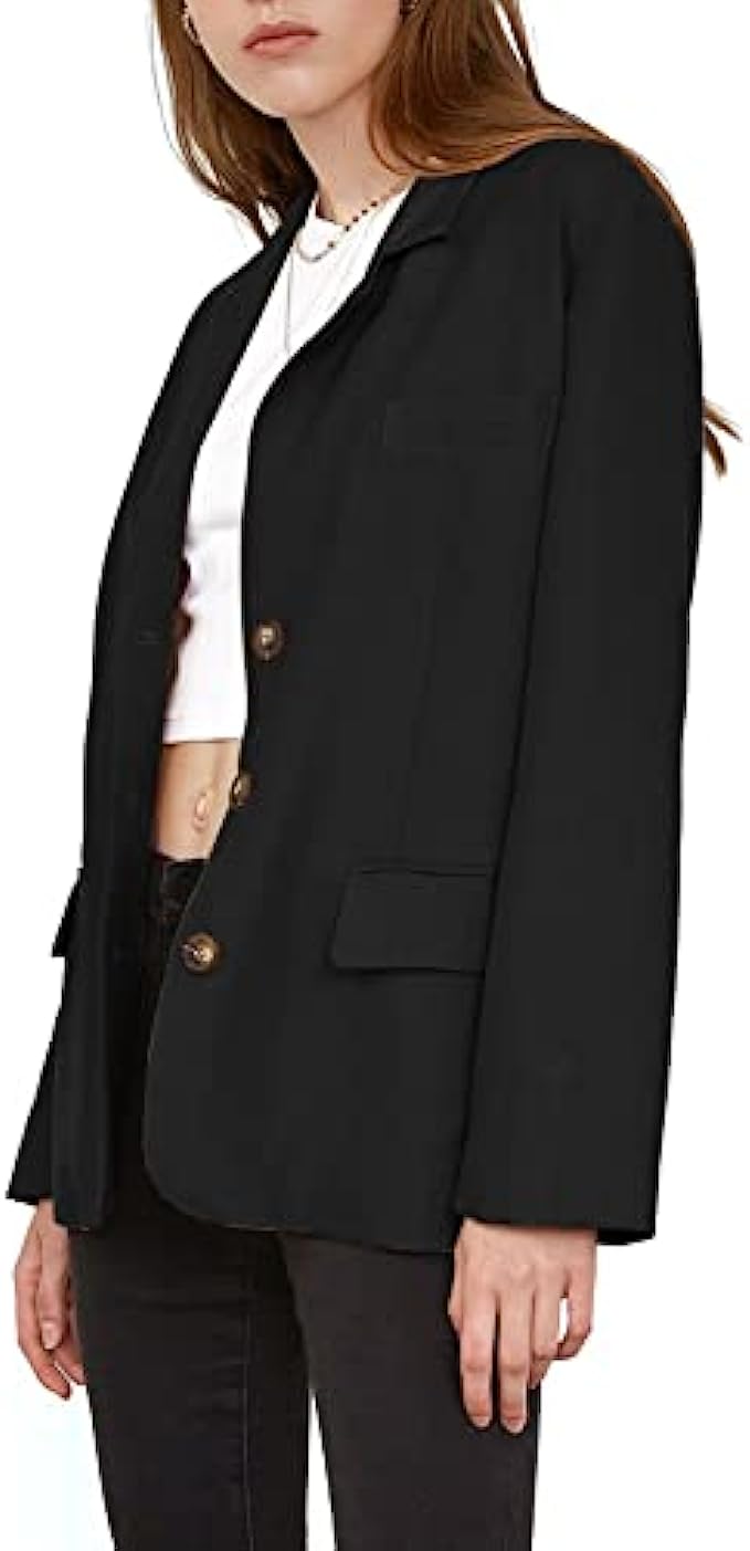 Coutgo Womens Casual Blazer Jackets Open Front Long Sleeve Lapel Button Work Office Blazers