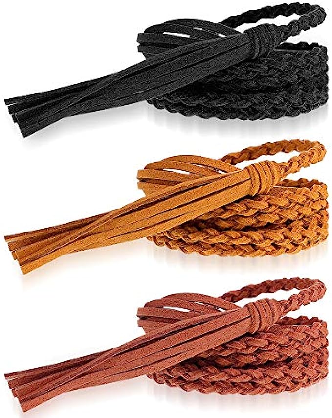 Hercicy 3 Pieces Womens Waist Belt Woven Tassels Chain Belt Tassel Rope Skinny Belt for Skirt Dress, Christmas Party