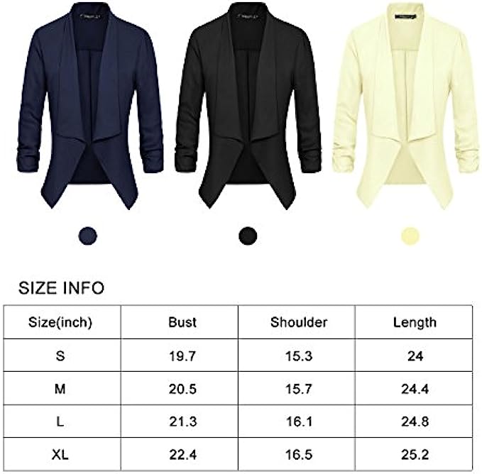 Womens Ruched Sleeve Lightweight Thin Chiffon Blazer