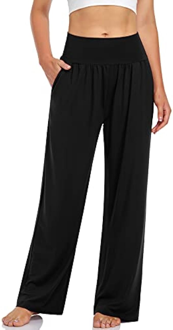 UEU Womens Casual Loose Wide Leg Cozy Pants Yoga Sweatpants Comfy High Waisted Sports Athletic Lounge Pants with Pockets