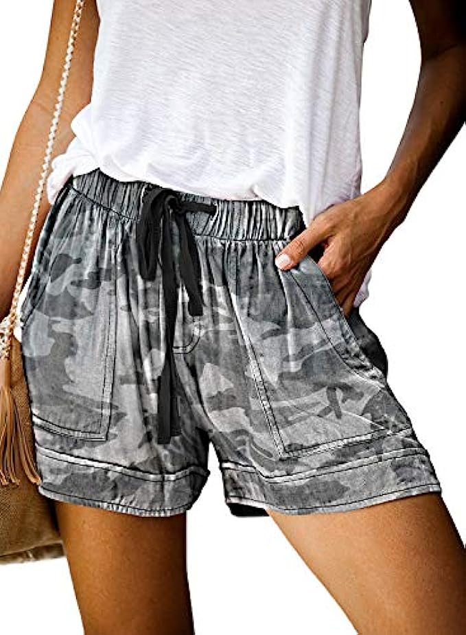 Acelitt Women Comfy Drawstring Casual Elastic Waist Pocketed Shorts Pants S-XXL