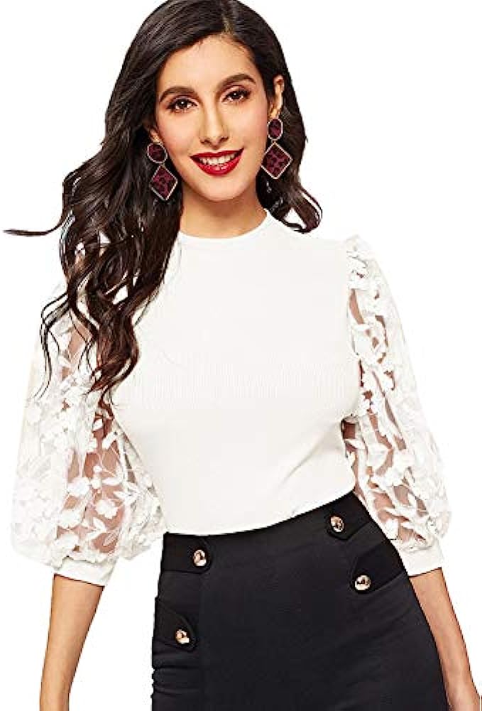 Romwe Womens Summer Short Sleeve Mock Neck Casual Blouse Tops