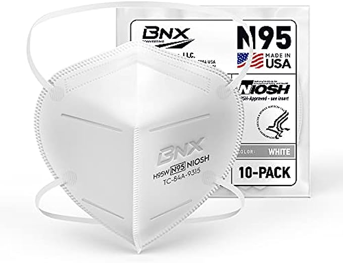 BNX N95 Mask NIOSH Certified MADE IN USA Particulate Respirator Protective Face Mask 10-Pack, Approval Number TC-84A-9315 / Model H95W White