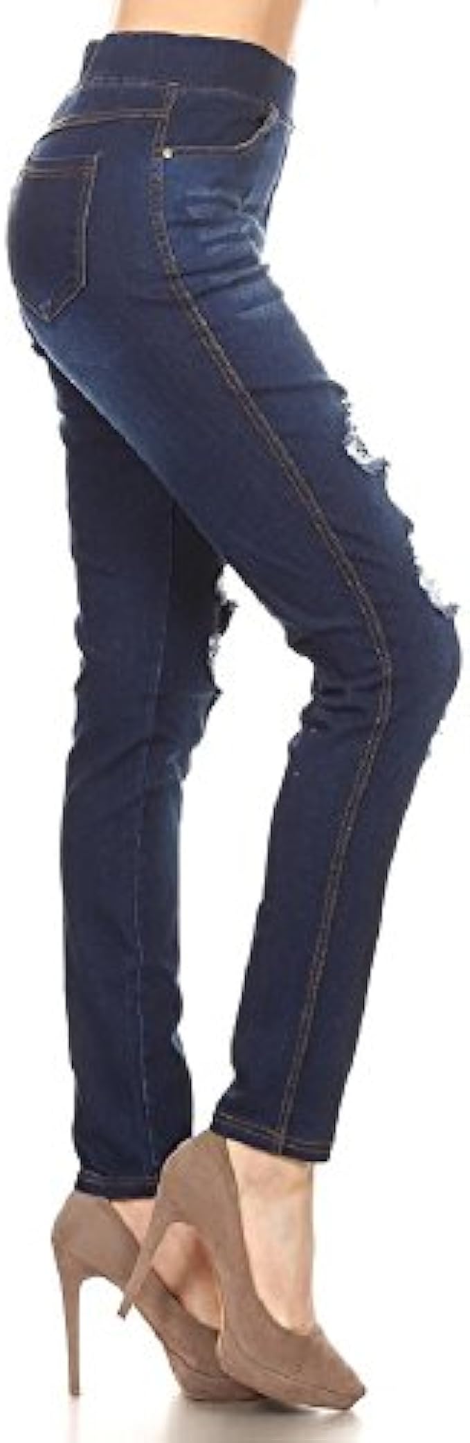 Womens Stretch Pull-On Skinny Ripped Distressed Denim Jeggings Regular-Plus Size