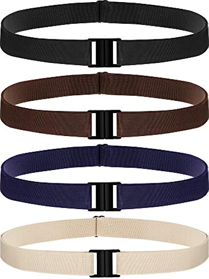 4 Pieces Women Elastic Stretch Belt Invisible No Show Waist Belt with Flat Buckle Black Blue Khaki Coffee