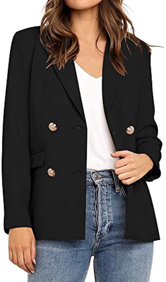 Vetinee Womens Lapel Pockets Blazer Suit Long Sleeve Buttons Work Office Jacket