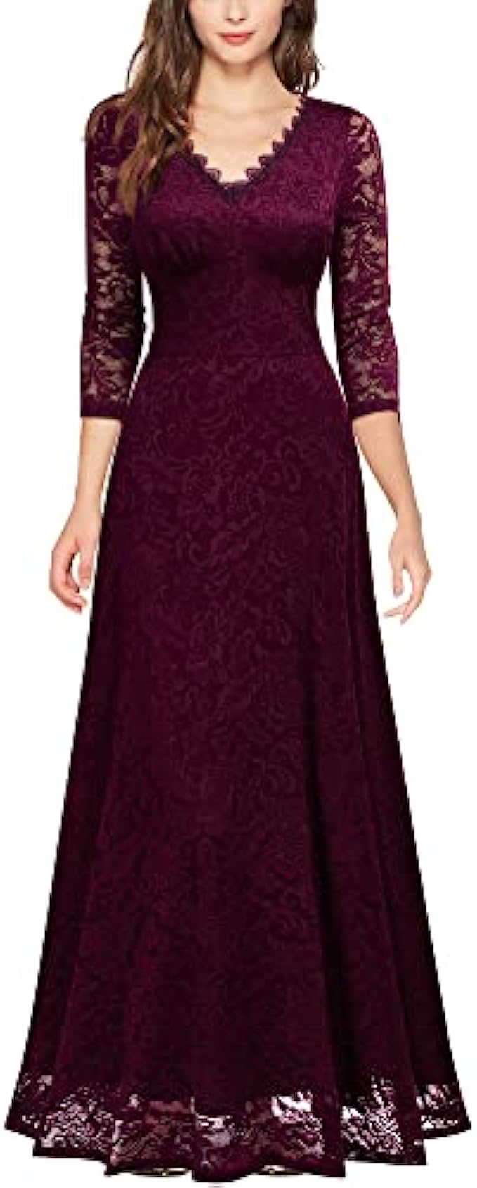 MISSMAY Womens Formal Floral Lace 2/3 Sleeves Bridesmaid Party Maxi Dress