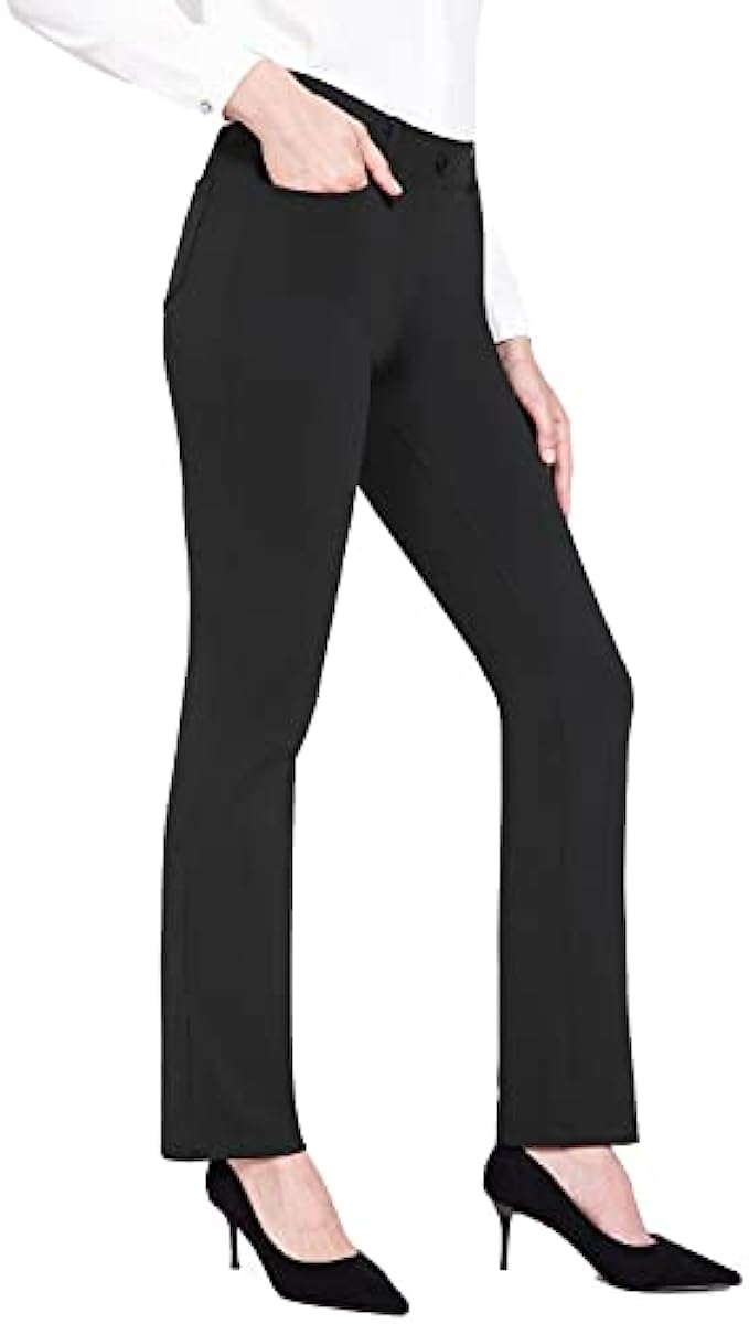 BALEAF Womens Yoga Dress Pants Stretchy Work Slacks Business Casual Straight Leg/Bootcut Pull on Trousers w 4 Pockets