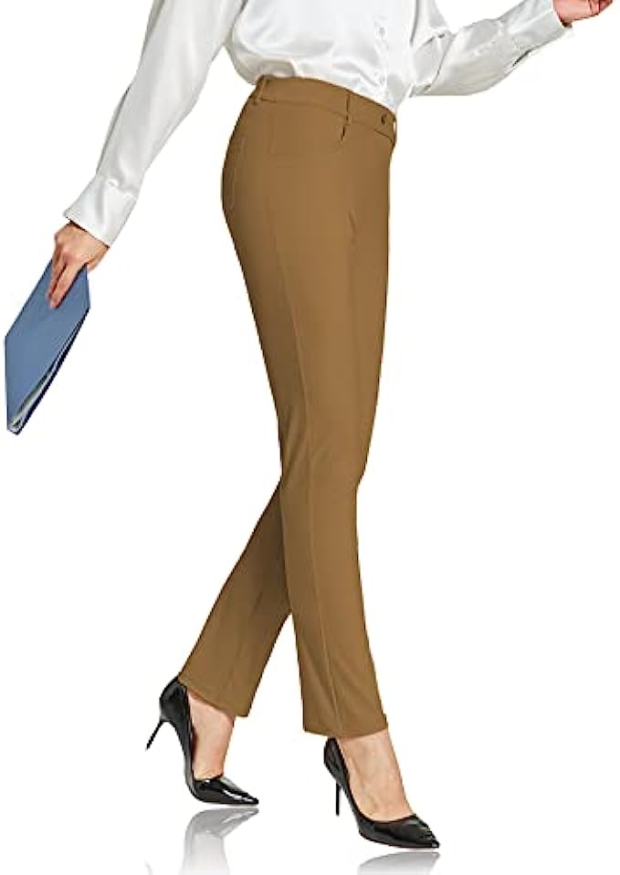 ChinFun Womens Yoga Dress Pants Straight Leg/Bootcut Stretch Work Slacks Office Business Casual Golf Pants 4 Pockets
