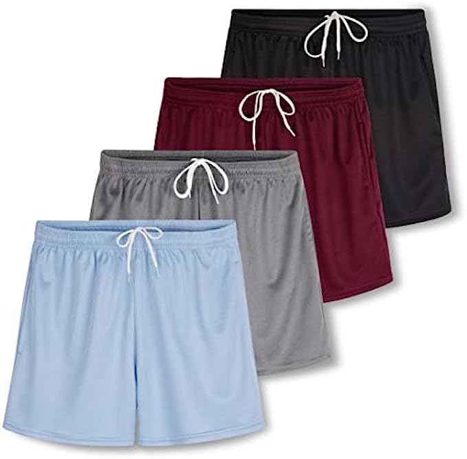 4 Pack: Womens Active Athletic Performance Mesh Shorts with Pockets Available in Plus Size