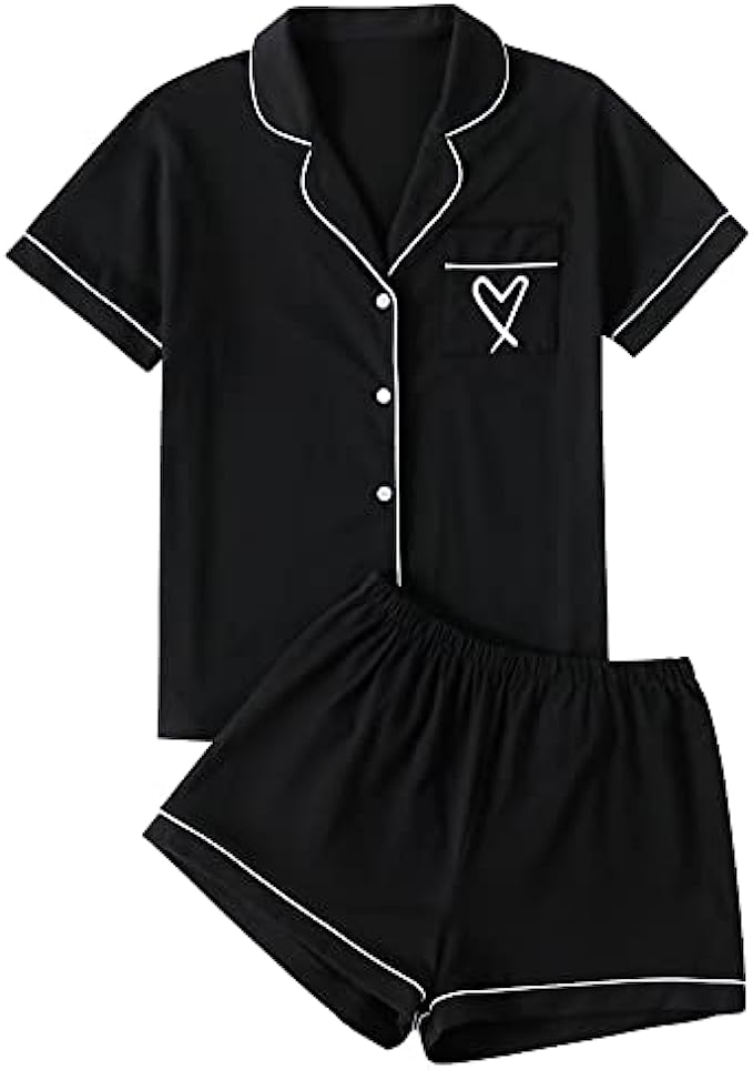 LYANER Womens Cotton Pajamas Set Button Short Sleeve Shirt with Shorts Sleepwear