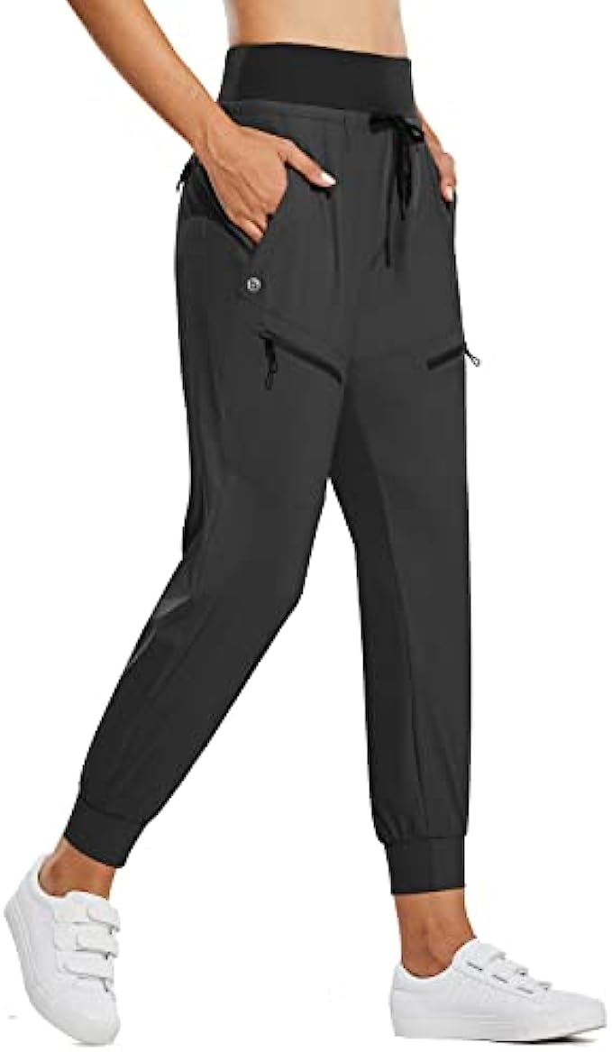 BALEAF Womens Lightweight Hiking Jogger Pants Camping Summer with Zipper Pockets High Waist Quick Dry