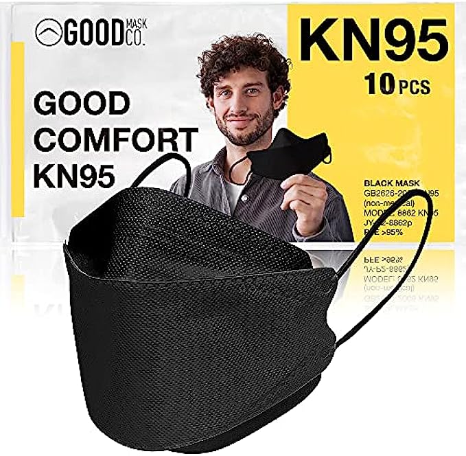 GOOD MASK CO. Good Comfort KN95 Face Mask, Disposable KN95 Face Mask, Folding, Filter Efficiency 95%, Comfortable Face Masks, Bulk Face Masks 10 Pack of Masks, Black