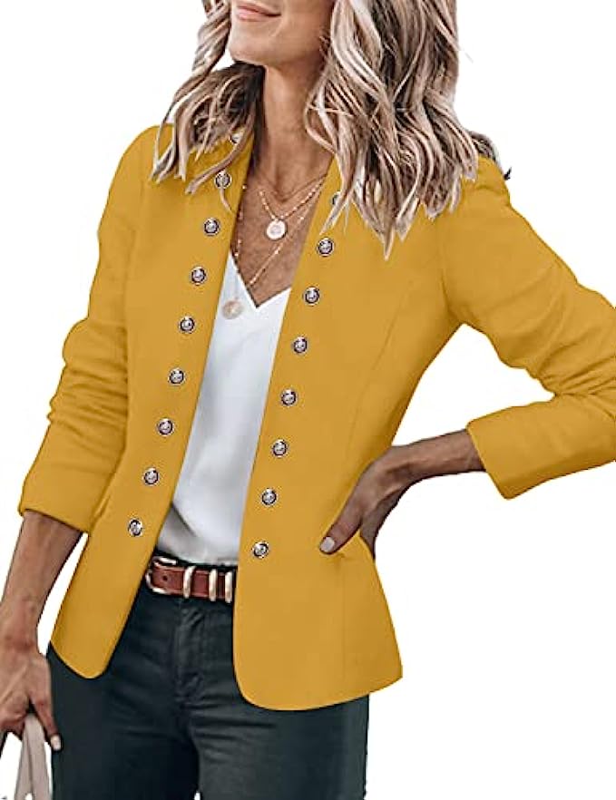 GRAPENT Womens Business Casual Buttons Pockets Open Front Blazer Suit Cardigan