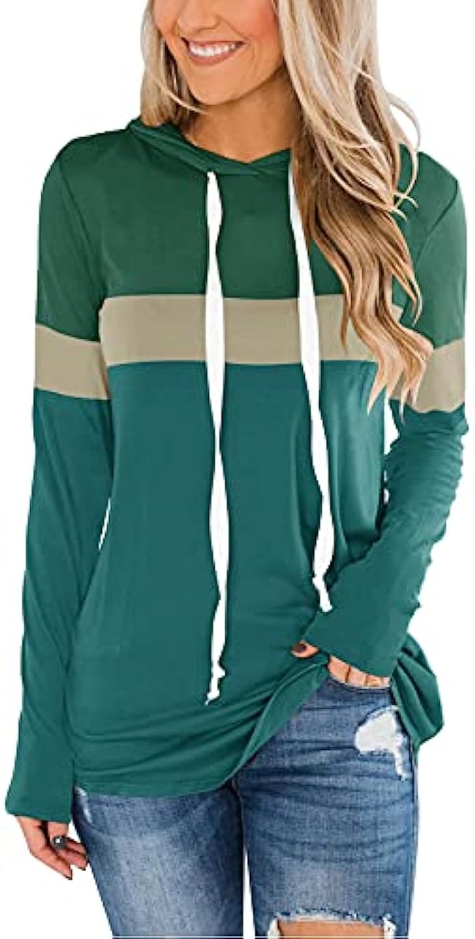 Dbtanjy Womens Long Sleeve Color Block Tunics Round Neck Tops Casual Loose Elegant Pullover Hoodies Sweatshirts