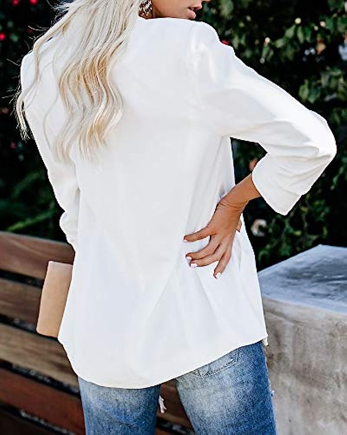 Ofenbuy Womens Casual Blazer Ruched 3/4 Sleeve Open Front Relax Fit Office Lightweight Cardigan Jacket Blazers Coats