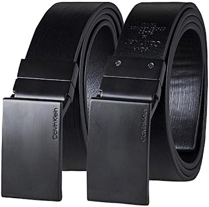 Calvin Klein Mens Reversible Dress Belt with Plaque Buckle