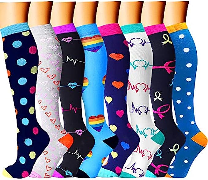 CHARMKING Compression Socks for Women &amp; Men Circulation 8 Pairs15-20 mmHg is Best Support for Athletic Running,Cycling