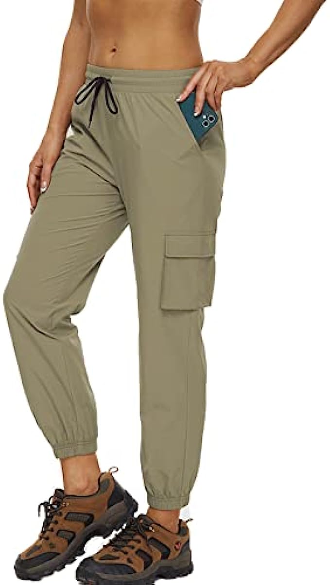POWERASIA Womens Hiking Cargo Pants Lightweight Joggers Quick Dry Water Resistant Outdoor UPF 50 Zipper Pockets