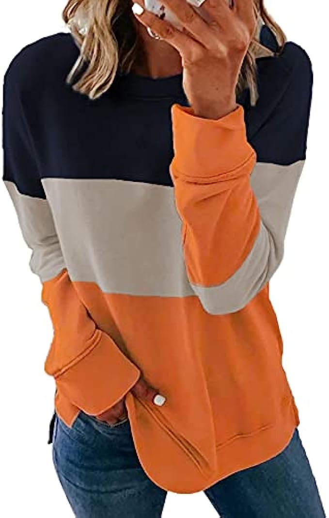 FARYSAYS Womens 2022 Casual Crewneck Sweatshirt Long Sleeve Loose Side Split Pullover Tops