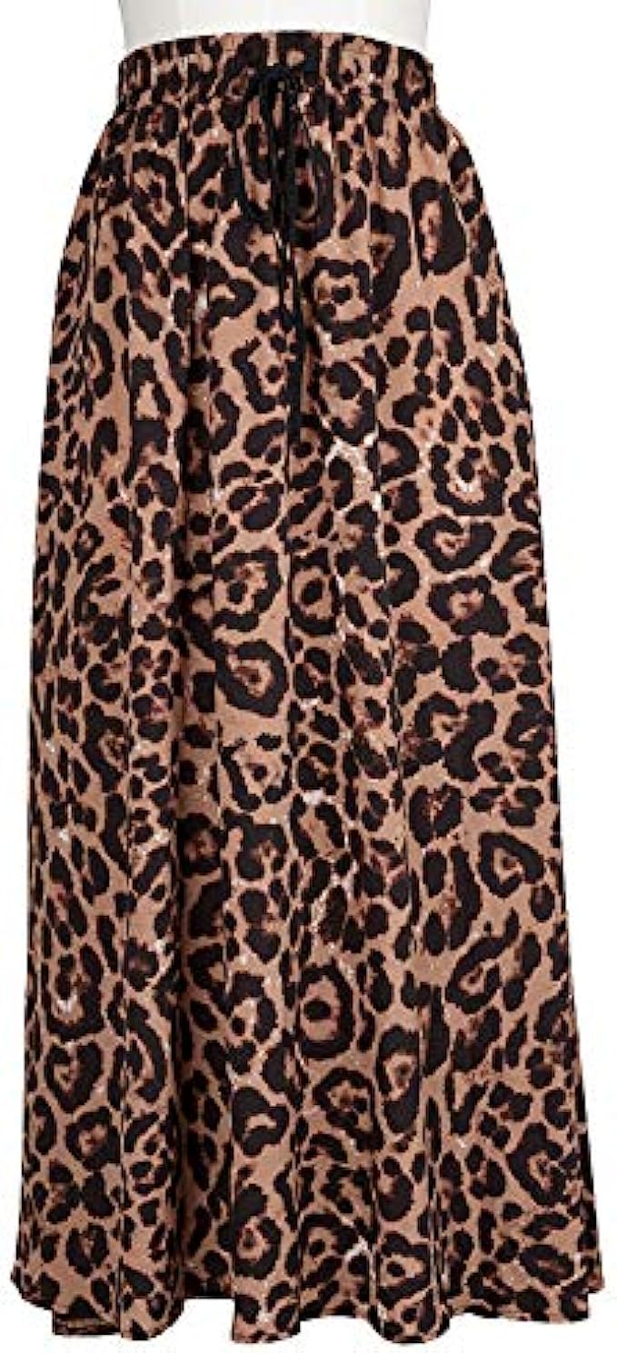 Womens Maxi Skirt Leopard Print Chiffon Beach Pleated High Waisted A-Line Long Skirts