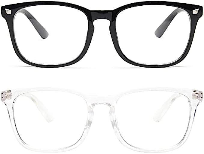 livho 2 Pack Blue Light Blocking Glasses, Computer Reading/Gaming/TV/Phones Glasses for Women Men,Anti Eyestrain &amp; UV Glare Light Black+Clear