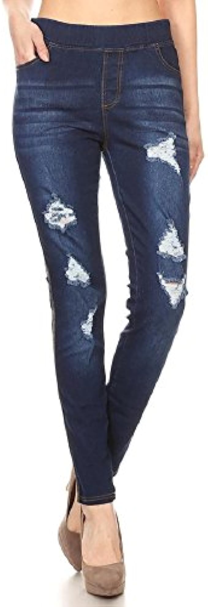 Womens Stretch Pull-On Skinny Ripped Distressed Denim Jeggings Regular-Plus Size