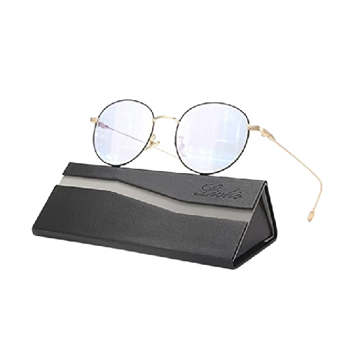 Livho Blue Light Blocking Glasses, Retro Round Fake Eyeglasses Frames Anti UV Ray Filter Computer Gaming Glasses Women Men Gold Black Frame,Transparent lens