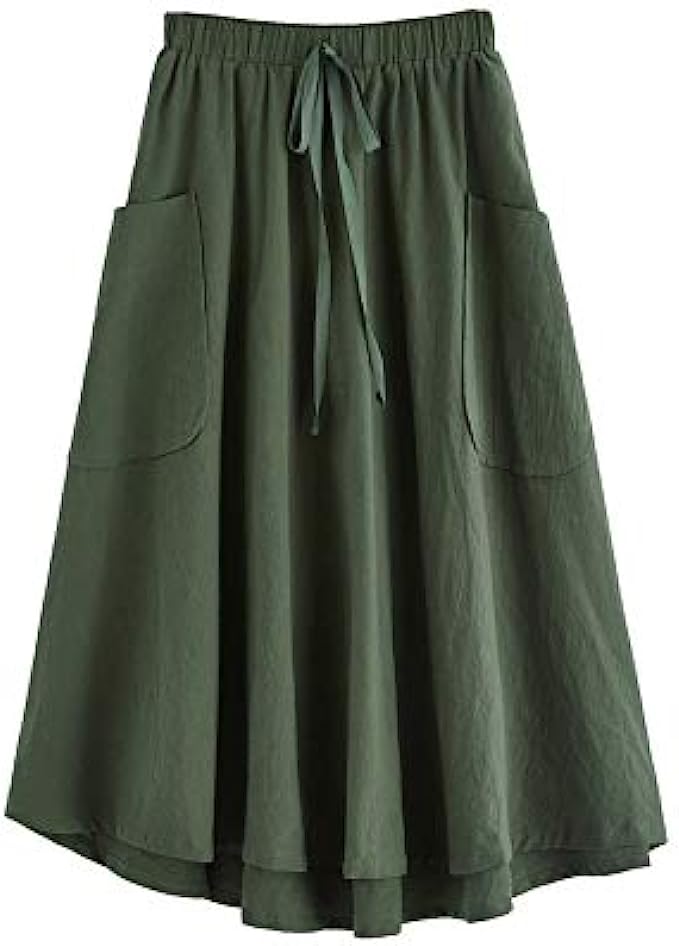 SweatyRocks Womens Casual High Waist Pleated A-Line Midi Skirt with Pocket