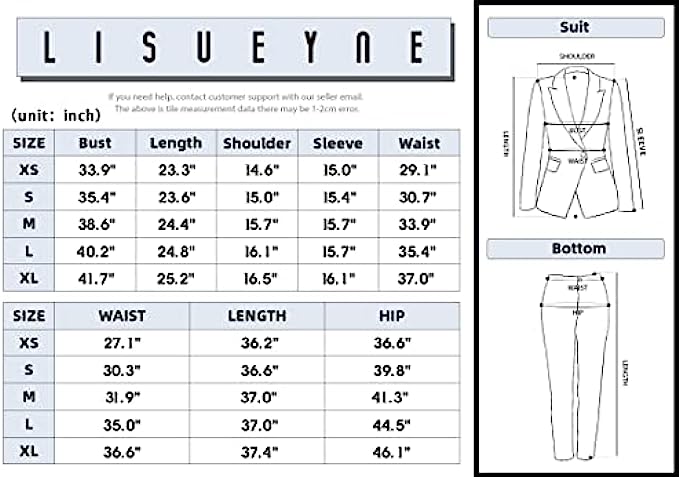 LISUEYNE Women’s Two Pieces Blazer Office Lady Suit Set Work Blazer Jacket and Pant