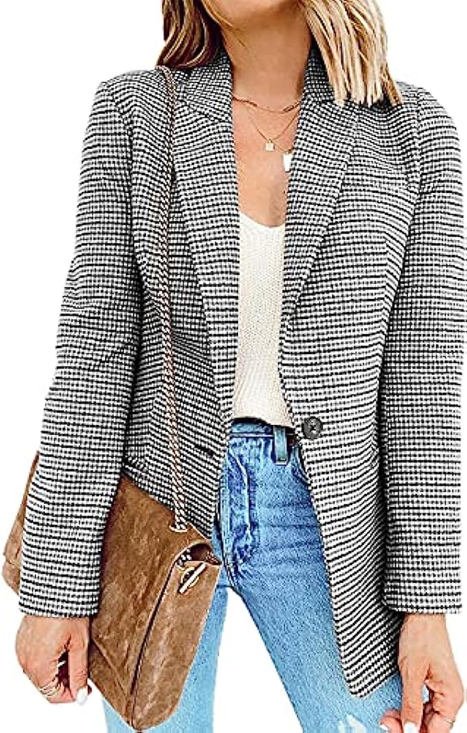 Cicy Bell Womens Long Sleeve Casual Blazer Work Office Button Open Front Jacket Suit