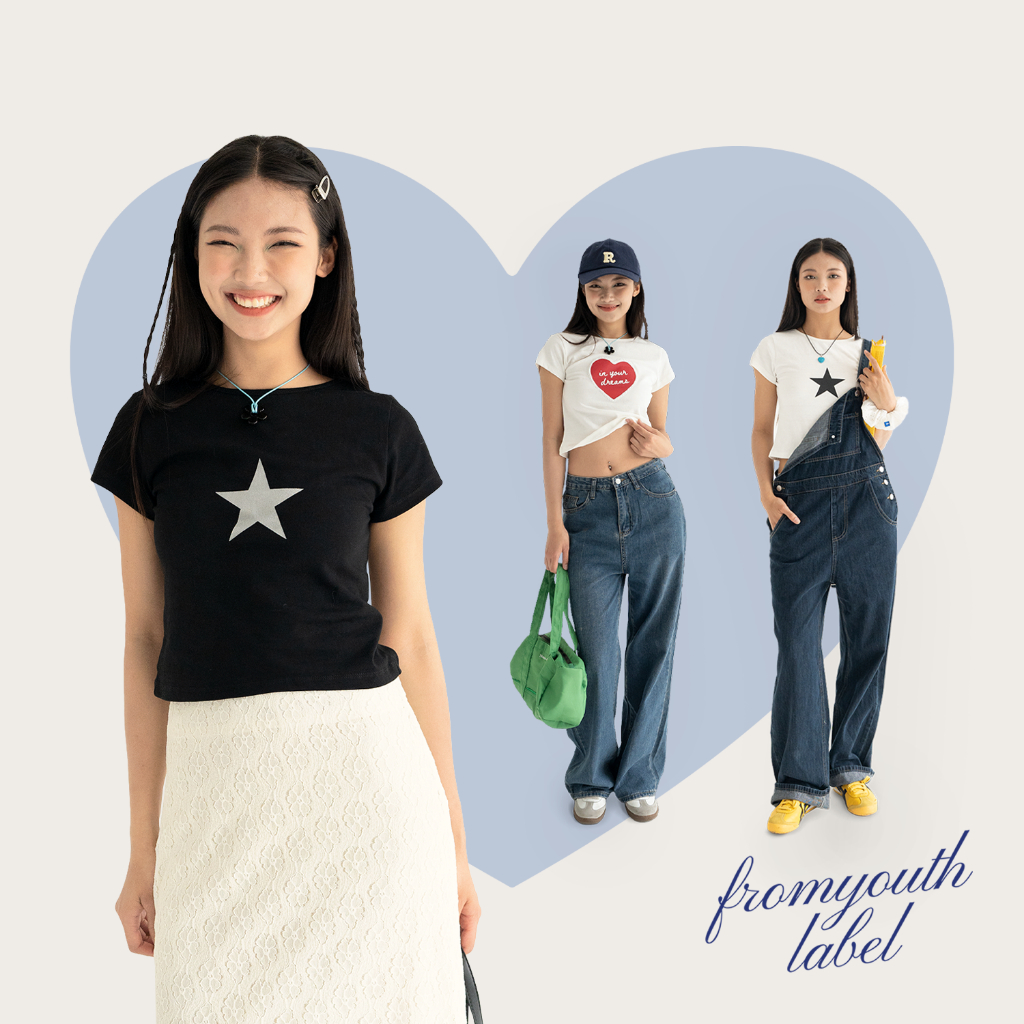 Raw cotton T-Shirt FromYouth - Baby Tee Graphic Star &amp; Heart