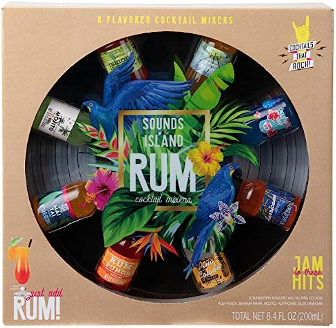 Thoughtfully Gifts, Greatest Hits Cocktail Mixers for Rum Gift Set, Flavors Include Rum Punch, Mai Tai, Mojito and More, Pack of 8 Contains NO Alcohol