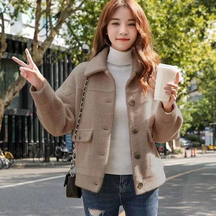 2023 Autumn Winter Womens Clothing Imitation Mink Fleece Short Jacket Versatile Golden