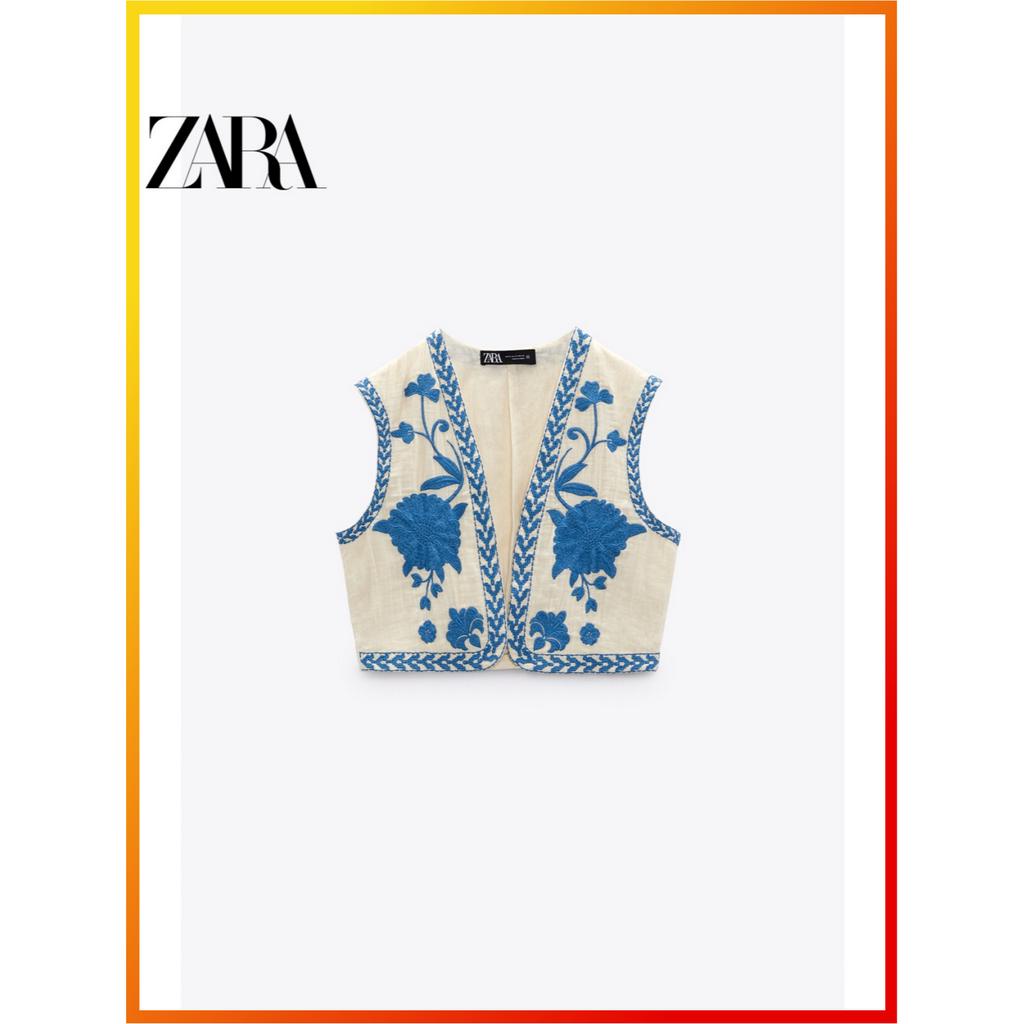 ZARA New Womens Embroidered Open Front Sleeveless Cotton Tank Top 6895023 250