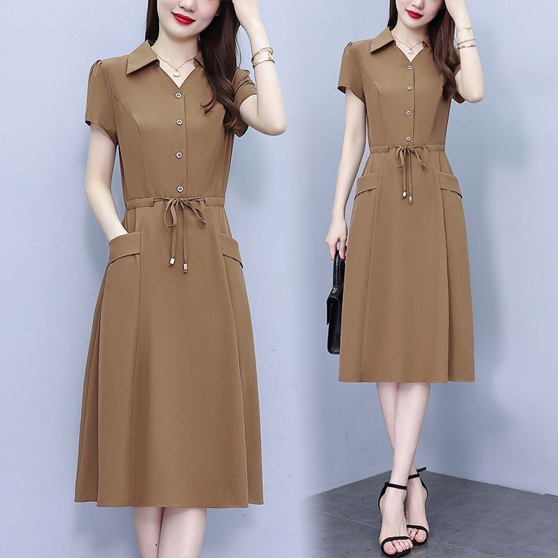 2023 Summer New Style Dress Mom Dress Large Size High-End Fashion Middle-Aged Elderly Womens Clothing with Pocket A-