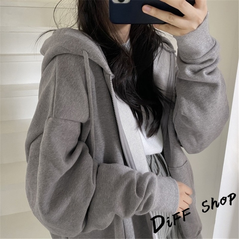 DIFF韓版寬鬆休閒內刷毛連帽外套 上衣 女裝 衣服 外套 薄外套 罩衫 防曬外套 長袖上衣J32