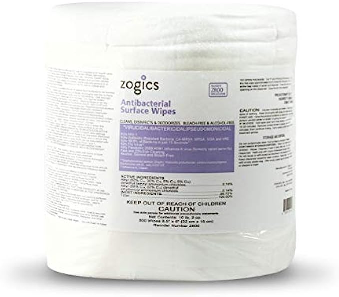 Zogics Antibacterial Wipes – Disinfecting Wipes for Sanitizing and Cleaning Surfaces and Equipment, EPA Registered Antibacterial Cleaning Wipes 3,200 Count – 4 Rolls of 800 Wipes