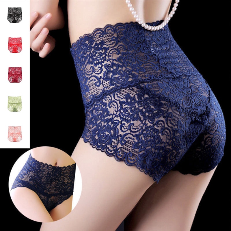 Womens High-waist Panties Sexy Lace Plus Size Panty Hollow Out Breathable Underwear Lift-Up Hip 女式大尺码内裤性感高腰无痕蕾丝内裤镂空透气提升臀部