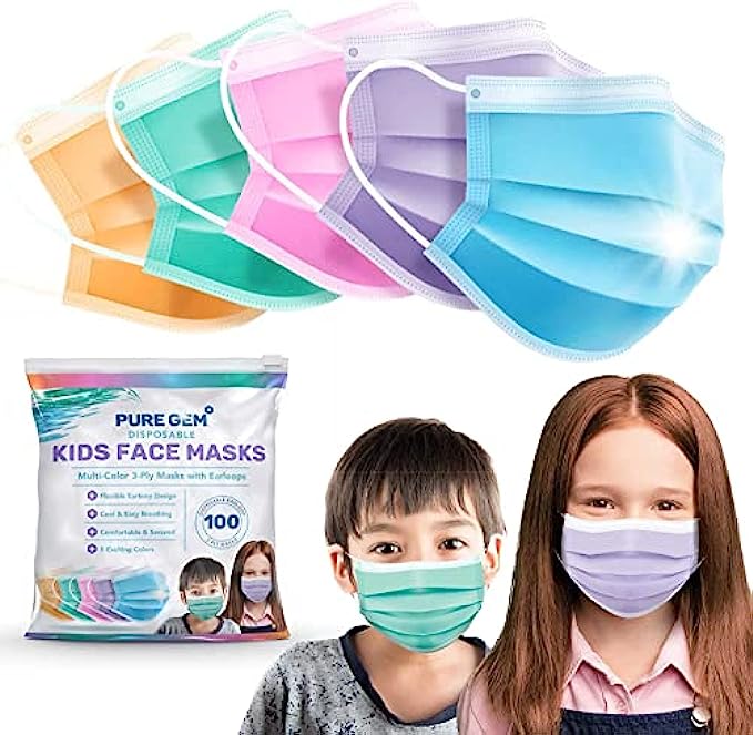 [Pack Of 2,000] kids Disposable Face Masks Boys and Girls 3-Ply Masks | Facial Cover with Elastic Earloops For Childcare, School Colorful