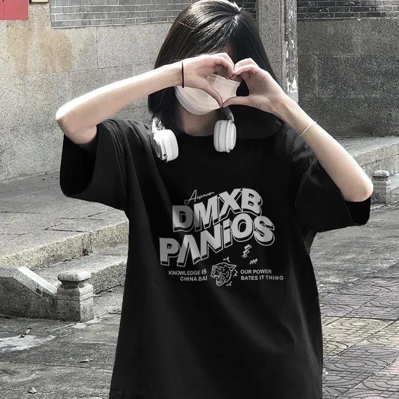 草莓兔短袖t恤女 圓領 ins風韓版上衣 夏季短袖 寬鬆 日系簡約 情侶上衣 印花半袖上衣 潮流中長款上衣