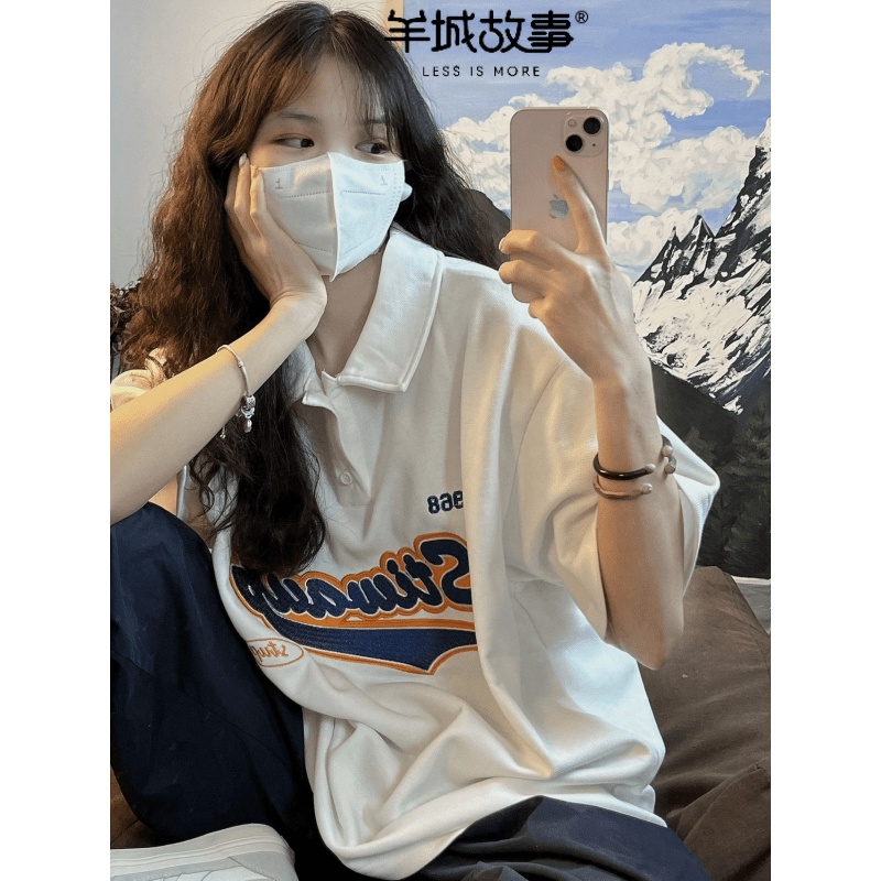 羊城故事純棉 刺繡 t恤 短袖 原宿風上衣 短袖上衣 字母 oversize 打底衫 ins 風衣服 女生衣服 上衣