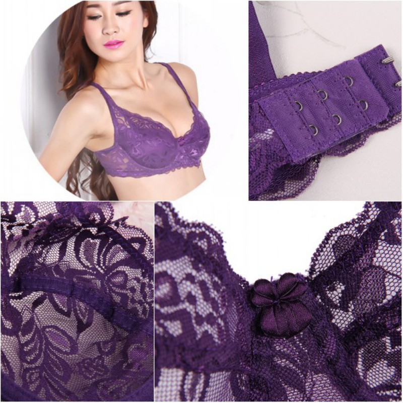 Women Deep V Non-Padded Lace Sheer Bra Underwire 3/4 Cup Bras